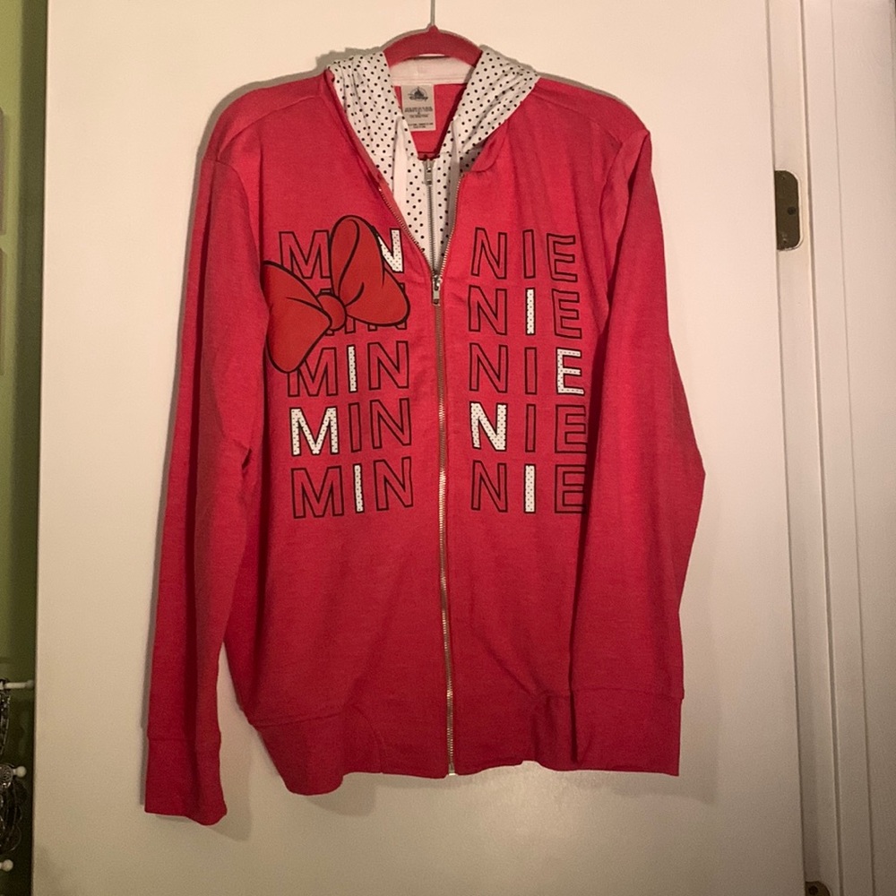 Women’s Disney Minnie Mouse Double Zip Hoodie W/Bow & Polka Dot Detail Size XL